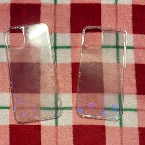 Clear phone case with holographic hearts